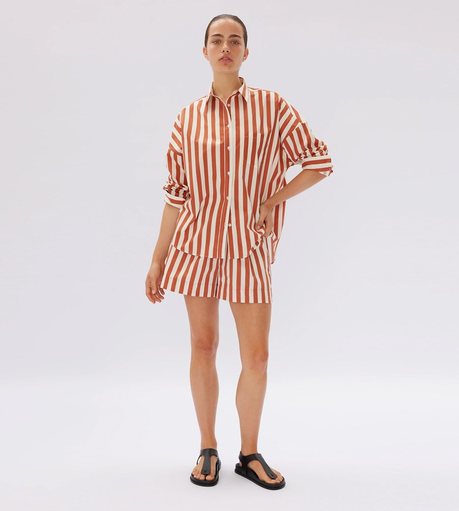 LMND | Chiara Classic Stripe Shirt | Rust / Vanilla