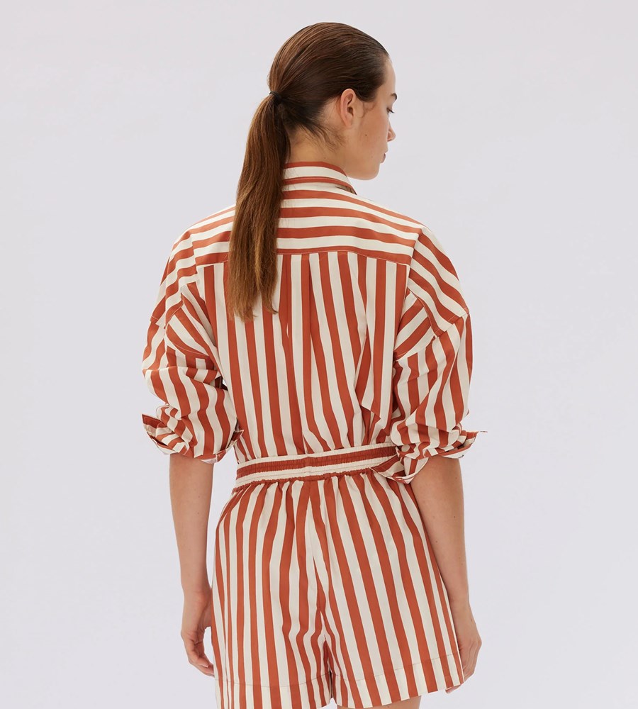 LMND | Chiara Classic Stripe Shirt | Rust / Vanilla