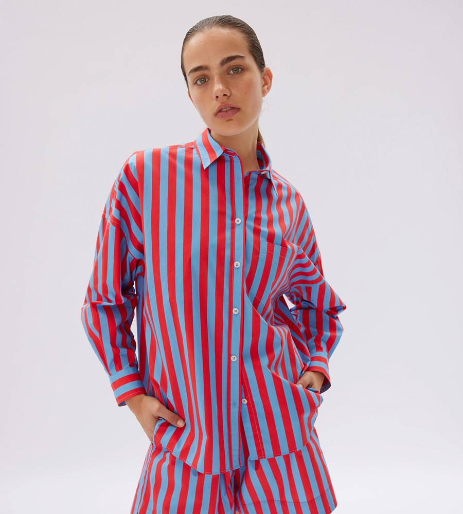 LMND | Chiara Classic Stripe Shirt | Toffee Apple / Azure