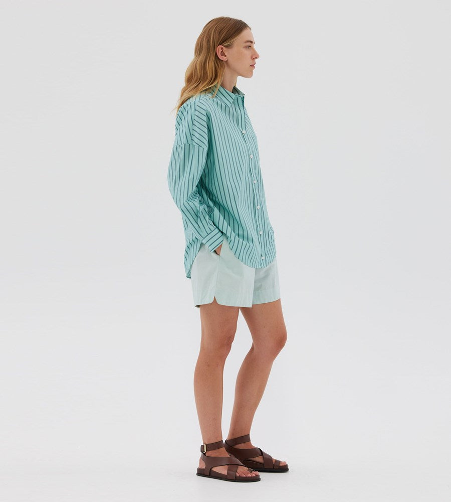 LMND | Chiara Mid Length Stripe Shirt | Sage / Teal