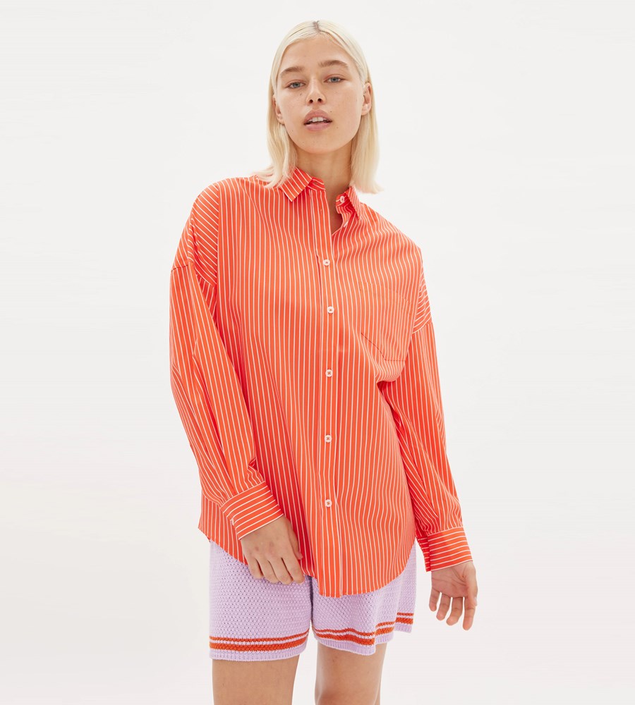 LMND | Chiara Shirt Mid length | Coral/White