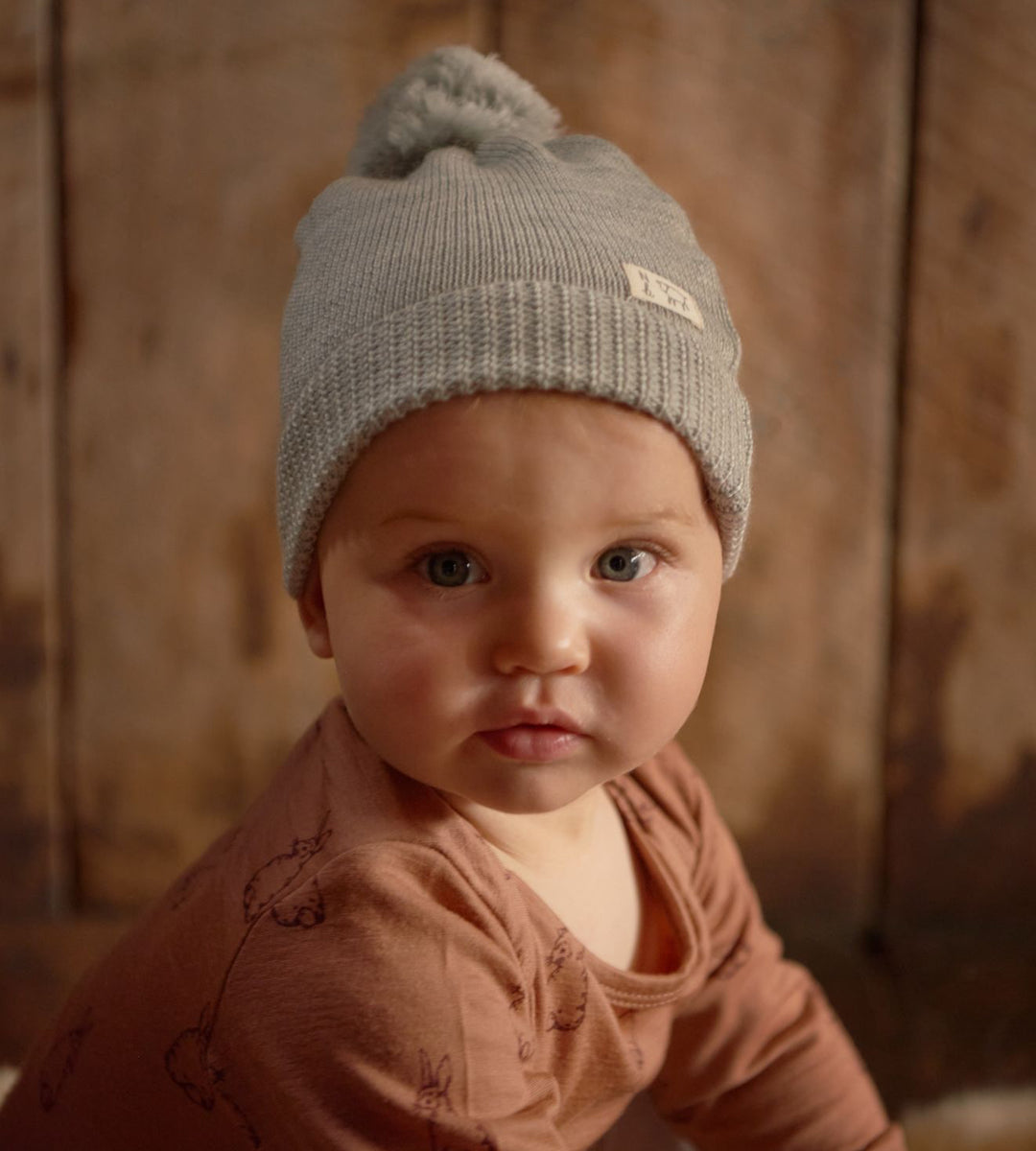 Nature Baby | Alpine Pom Pom Beanie | Light Grey Marl