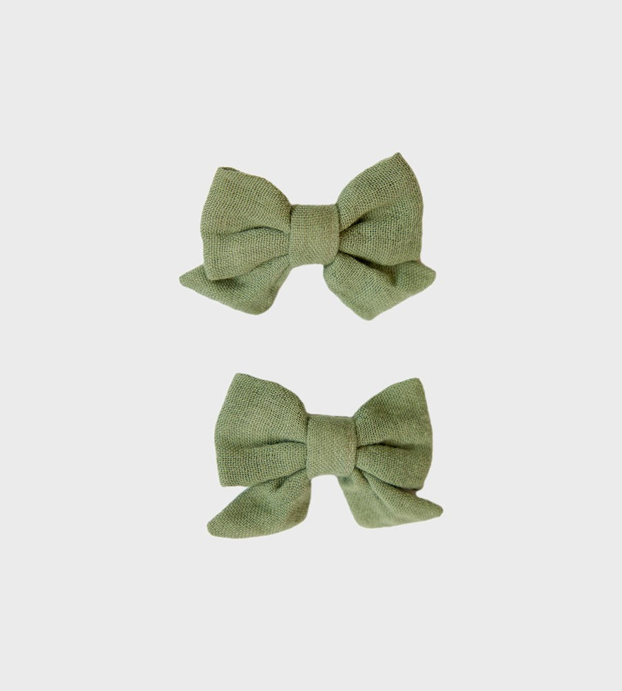 Nature Baby Bow Hair Clips 2 Pack  Hedge Green
