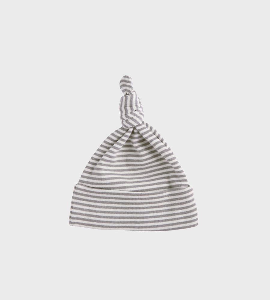 Nature Baby | Cotton Knotted Beanie Hat | Grey Marle Stripe