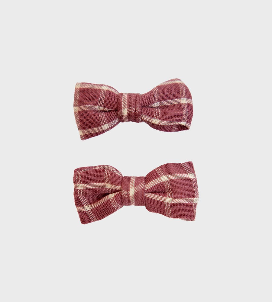 Nature Baby Bow Hair Clips 2 Pack Rhubarb Check