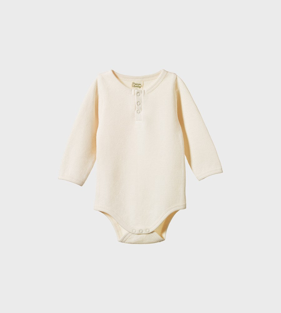 Nature Baby | Henley Long Sleeve Waffle Bodysuit | Natural
