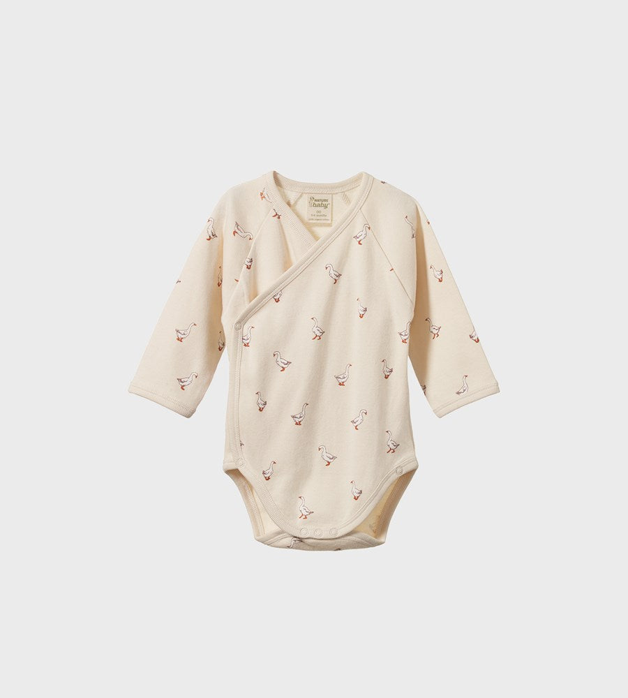 Nature Baby L/S Kimono Bodysuit Goosey Print