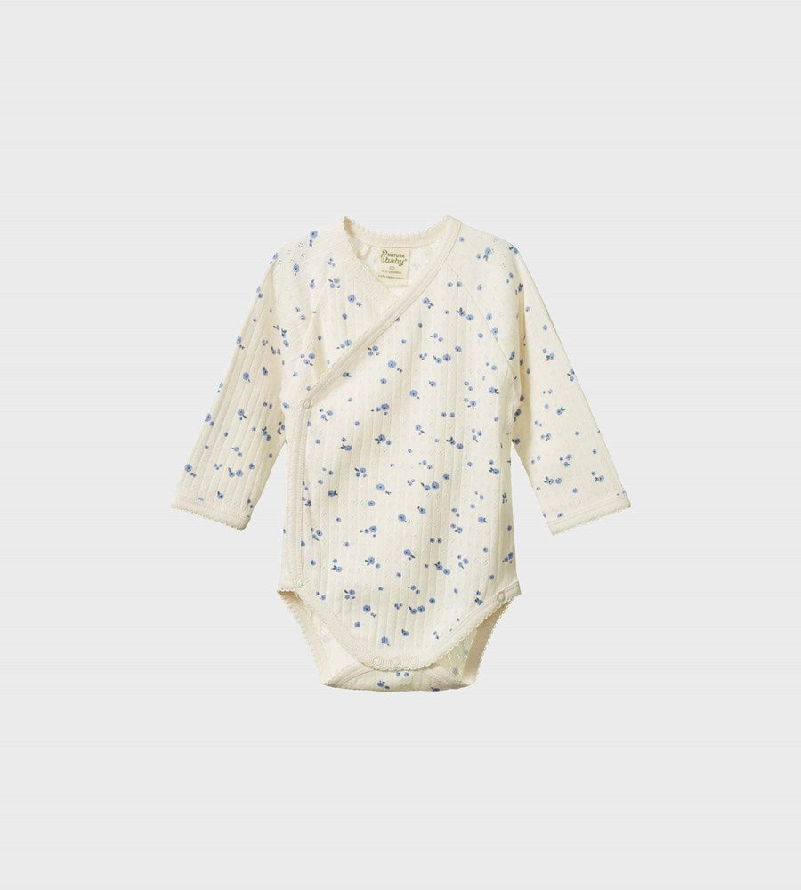 Nature Baby | Long Sleeve Kimono Bodysuit Pointelle | Daisy Print