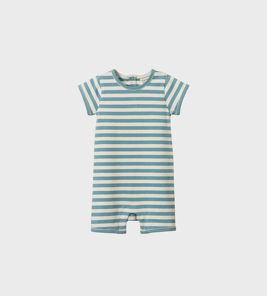 Nature Baby | Short Sleeve Quincy Romper | Mineral Sea Stripe