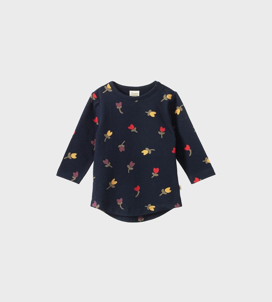 Nature Baby Stretch Jersey Everyday Tee Navy Tulip Print