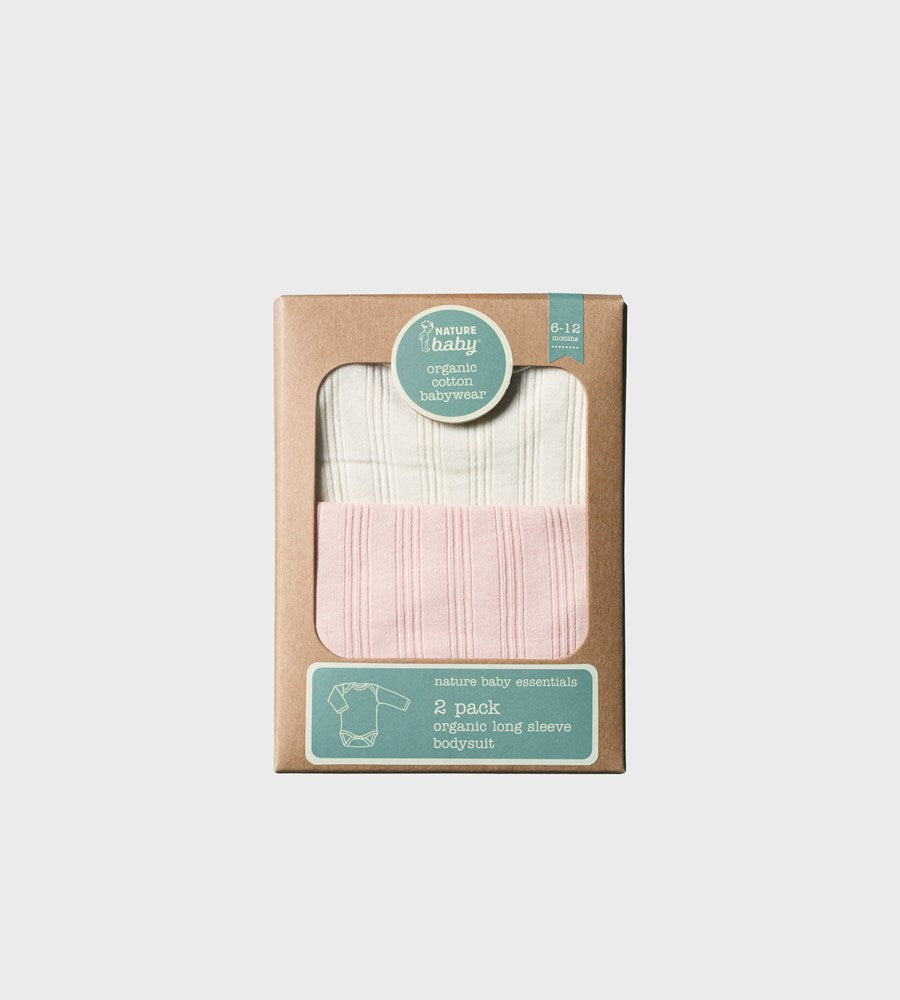 Nature Baby | Two Pack Derby Long Sleeve Bodysuit | Natural/Rose Bud