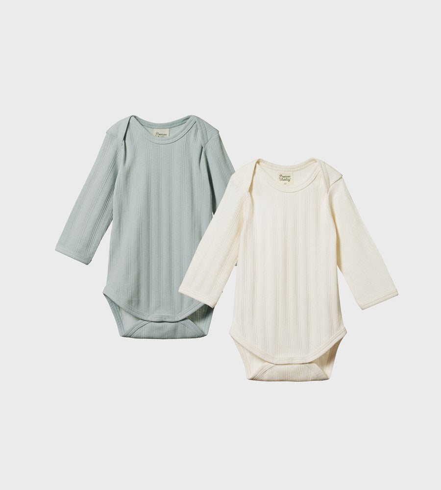 Nature Baby | Two Pack Derby Long Sleeve Bodysuits | Natural & Sea