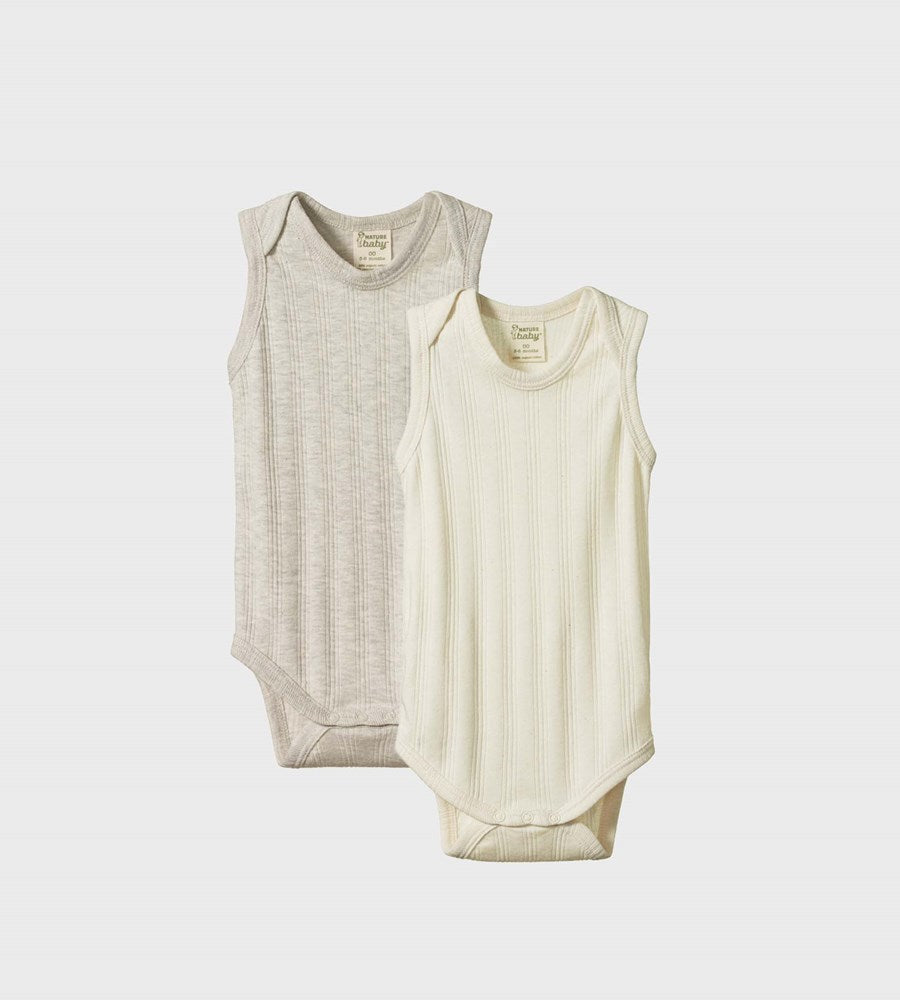 Nature Baby | Two Pack Derby Singlet Bodysuit | Natural / Light Grey Marl