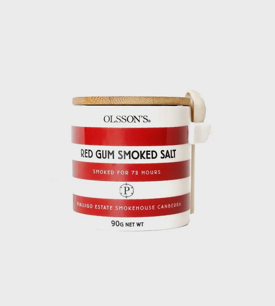 Olsson's Red Gum Smoked Salt | Stoneware Stripe Jar Red