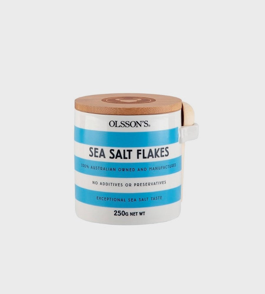 Olsson's Sea Salt Flakes | Stoneware Stripe Jar Blue