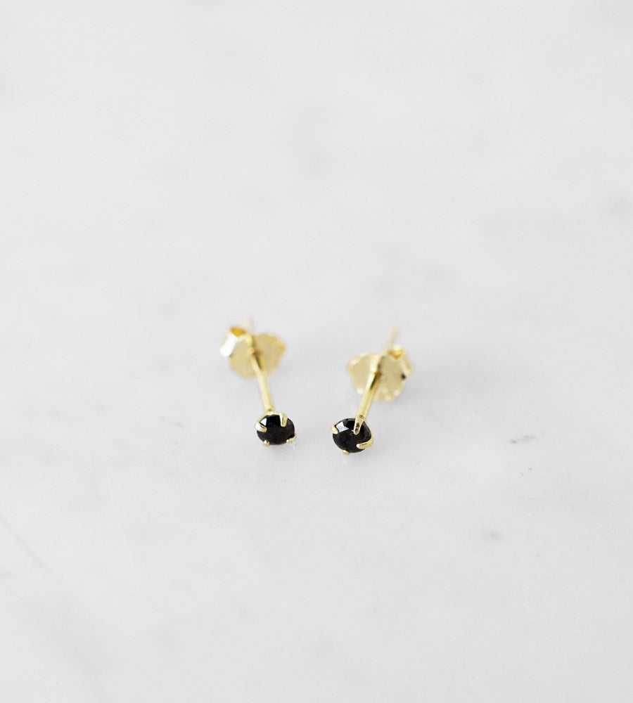Sophie | Mini Rock Studs Black Earrings | Gold