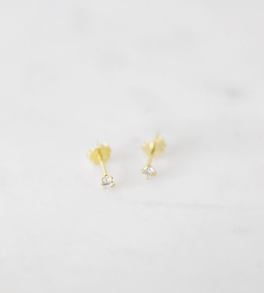 Sophie | Mini Rock Studs Clear Earrings | Gold