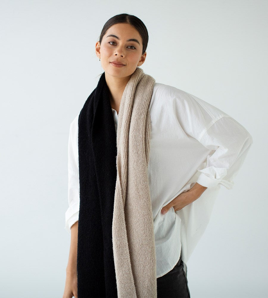 Sophie | Two Tone Scarf | Black & Oat