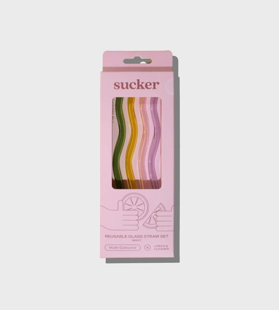 Sucker | Reusable Glass Drinking Straws | Wavy Multi-colour