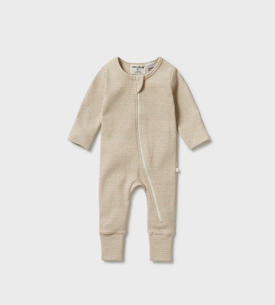 Wilson & Frenchy | Organic Stripe Rib Zipsuit with Feet | Spice