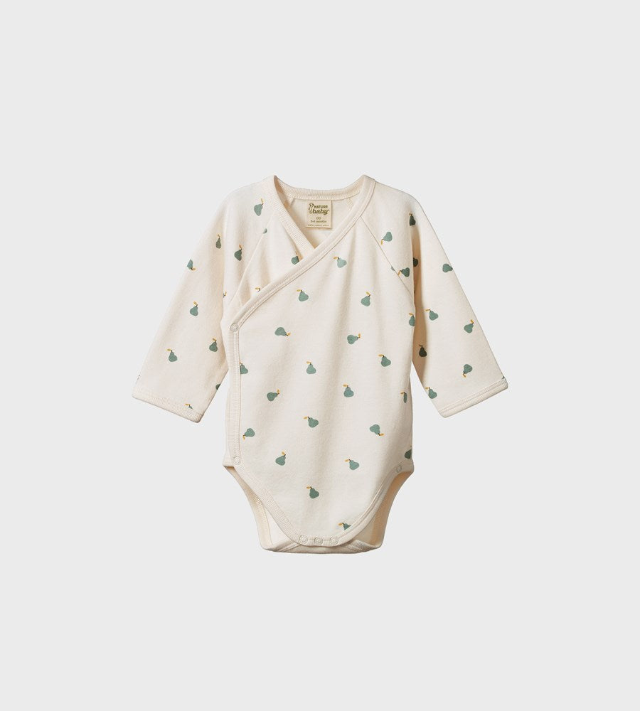 Nature Baby L/S Kimono Bodysuit Petite Pear Print